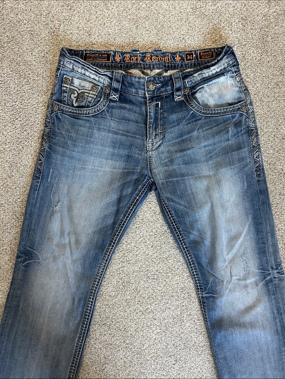 Rock Revival Men's Faded Blue Slim Straight Jeans